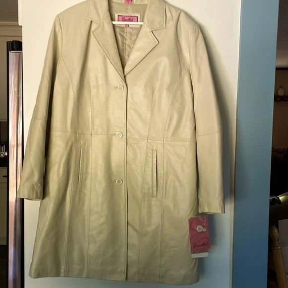 Women’s Excelled Collection Genuine Leather Jacket - Cream - Picture 1 of 12